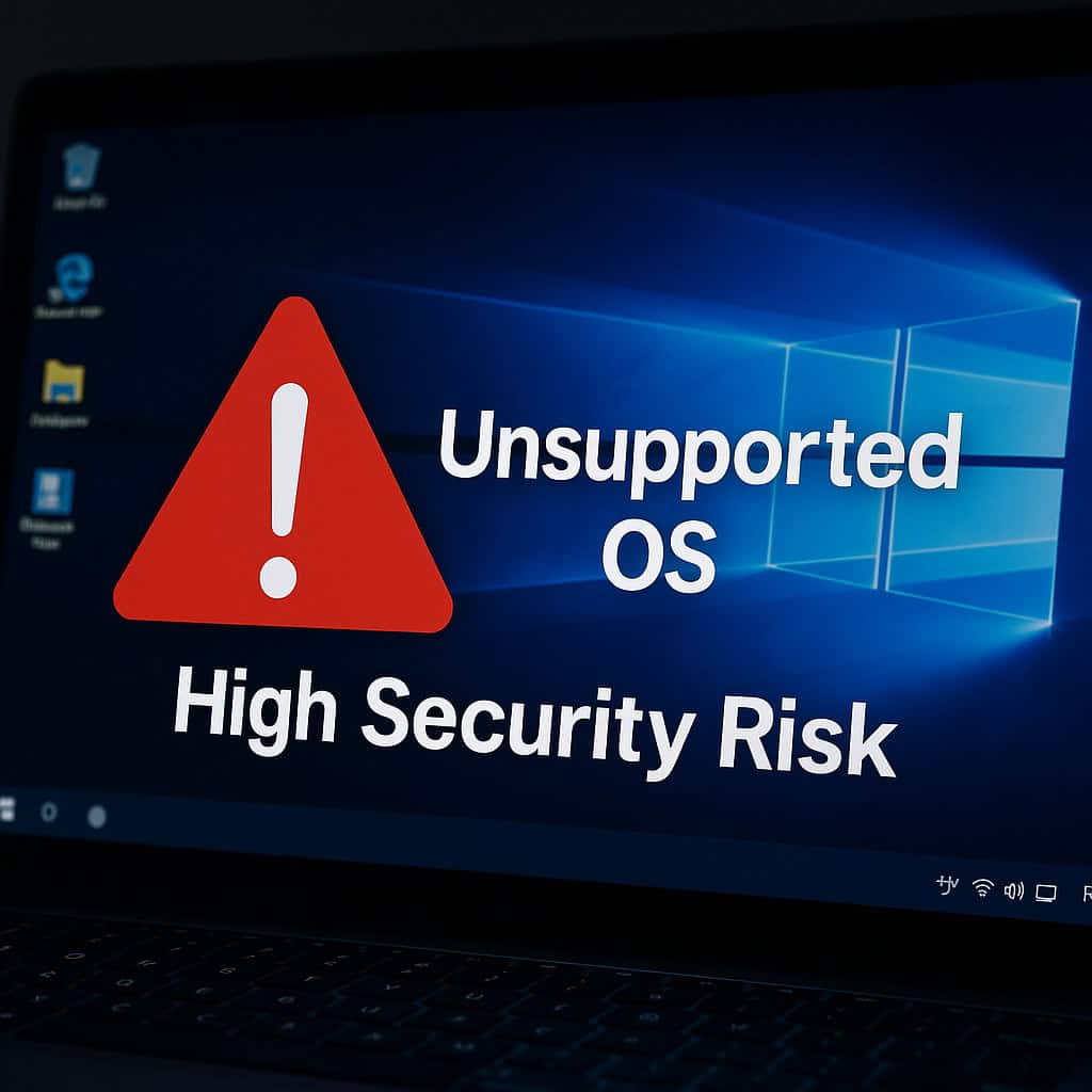 Windows 10 End of Life: What It Ultimately Means and What You Should Do Next 4 an image showing a warning on a windows 10 system showing unsupported OS high security risk
